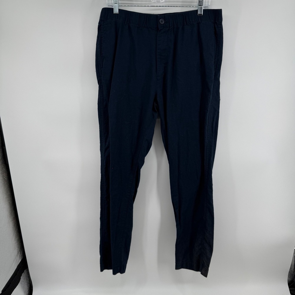 H M LOGO Navy Blue Elastic Waist Linen Blend Pants Women's L
